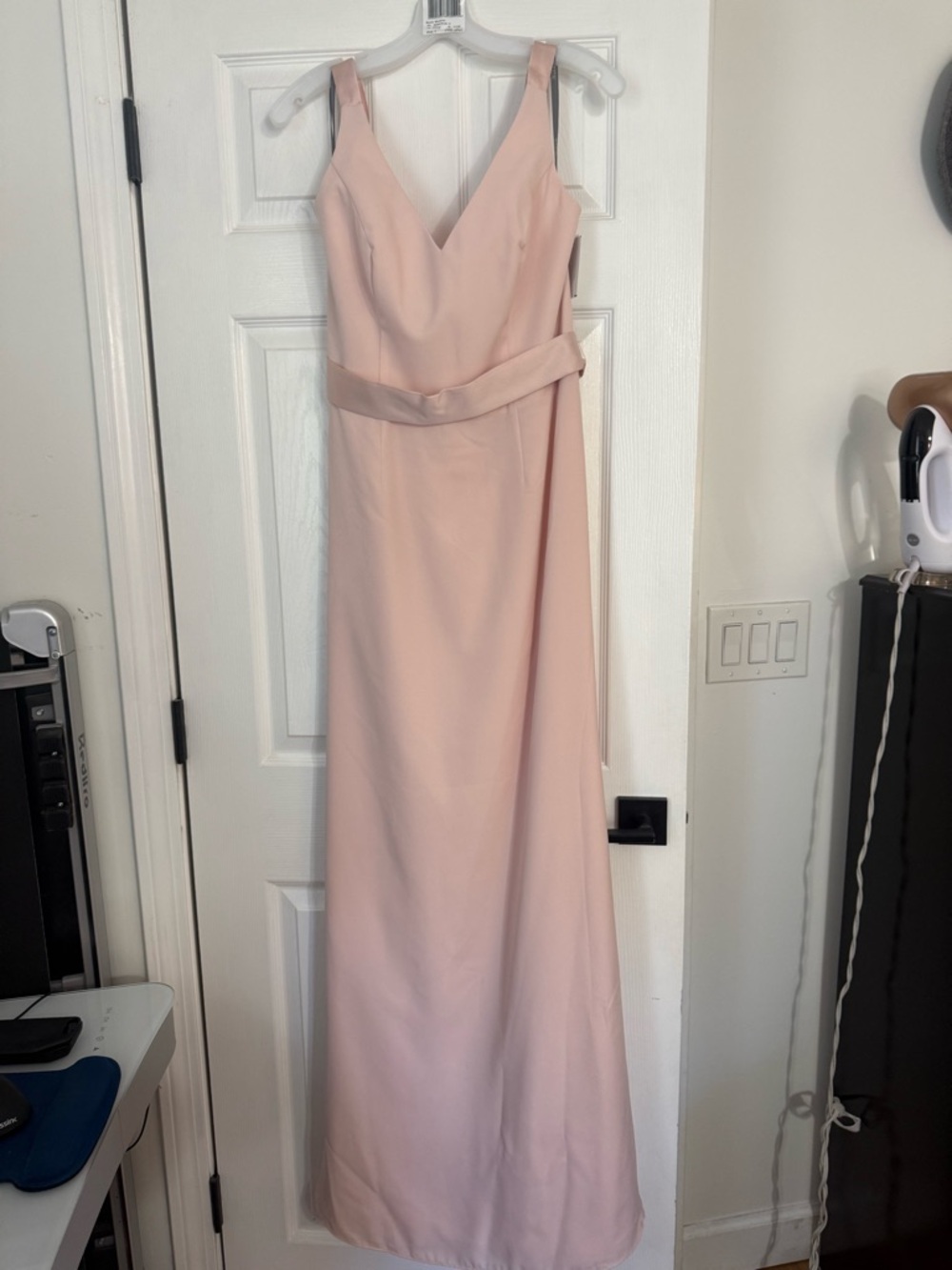 Brand New David's Bridal- White by Vera Wang V-Neck Crepe Dress in Blush